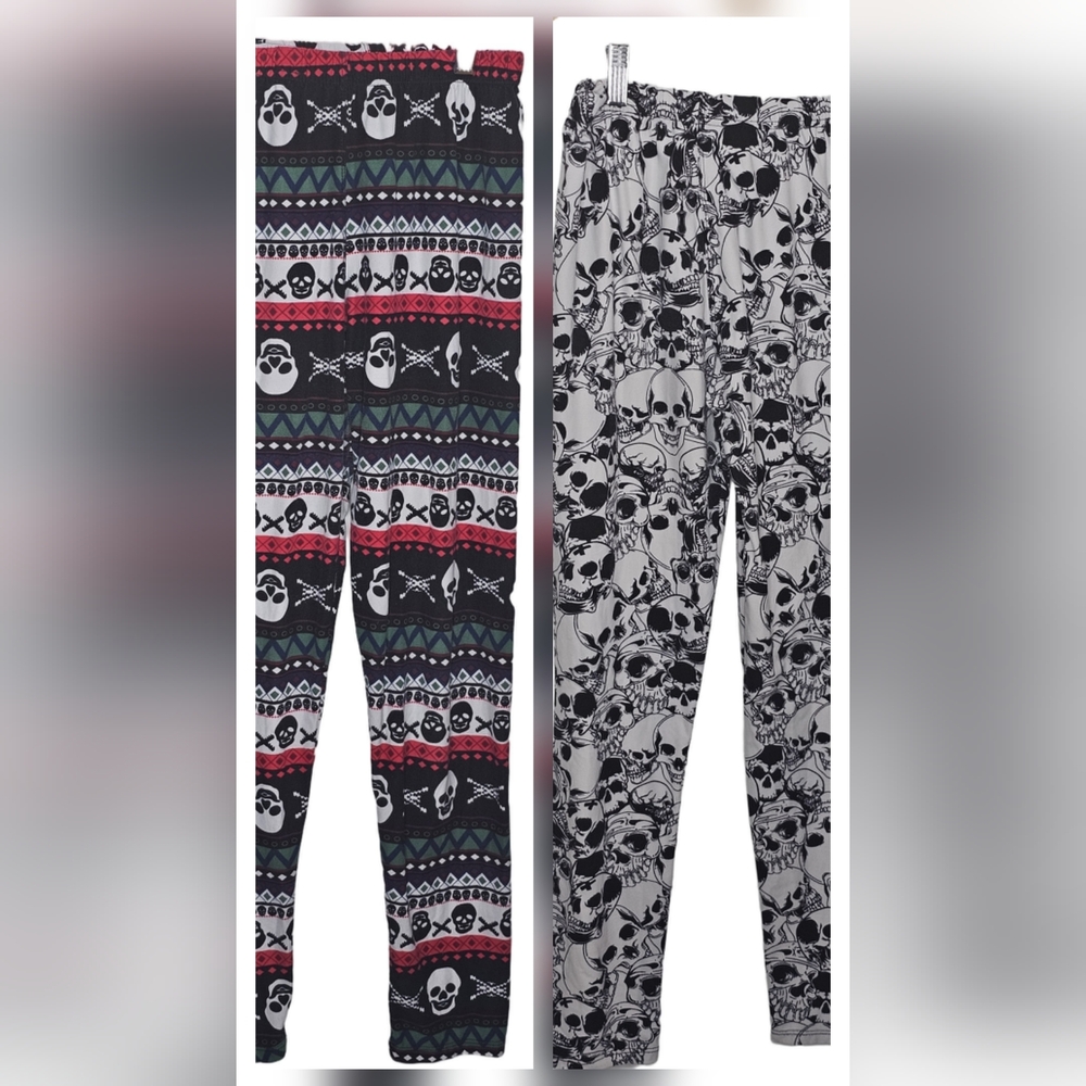 Agnes & Dora Skull Cozy Fleece Lined Leggings, Two Pair